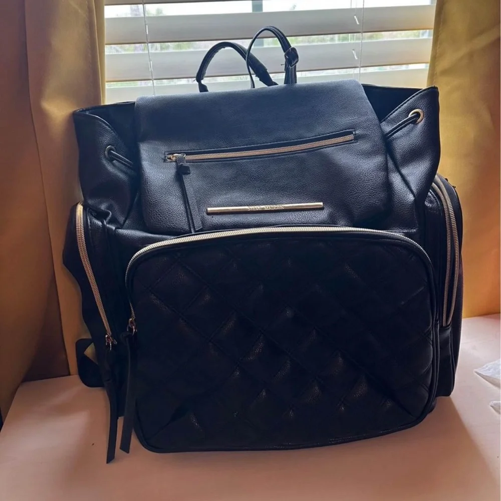 Black leather Steve Madden Diaper Bag